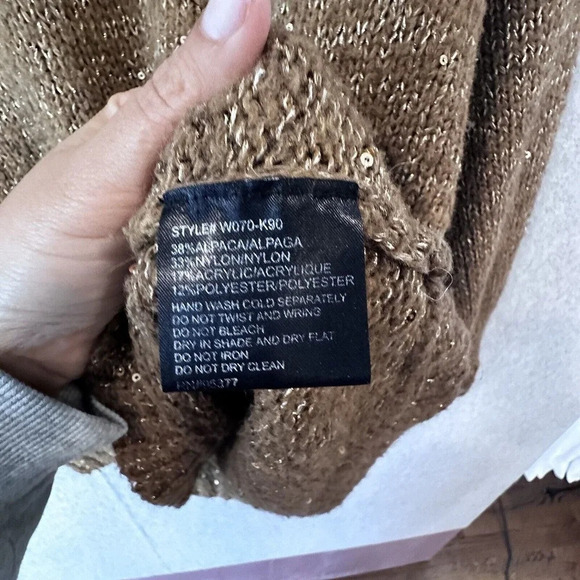 Sanctuary Clothing Sweater XS Brown Shimmery Sequins Oversized Warm Knit M0743 - Picture 9 of 11